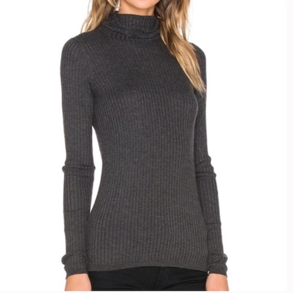 Vince Lightweight Skinny Ribbed Turtleneck Heather Carbon Sweater Size Small - Picture 2 of 13